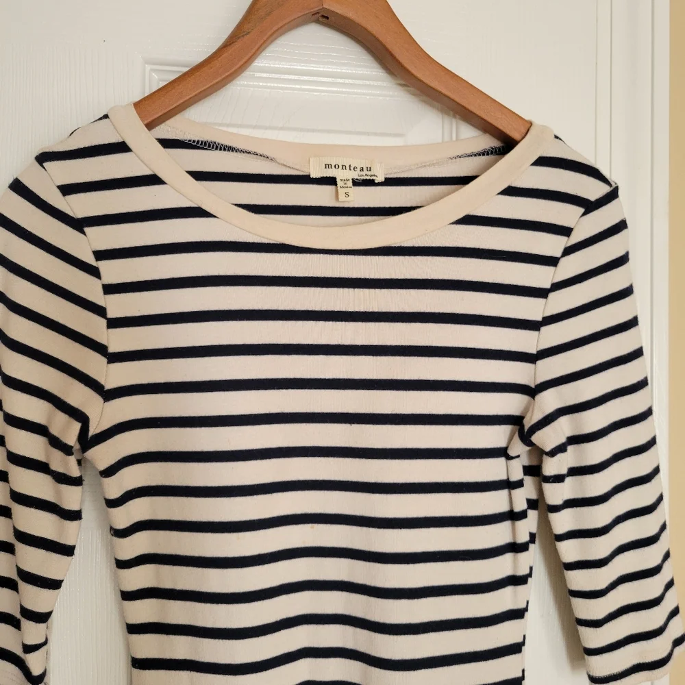 Monteau Size S striped bodycon midi dress - Picture 2 of 3